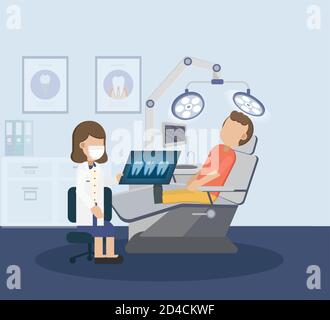 Dental clinic or dental office with patient flat design vector illustration Stock Vector