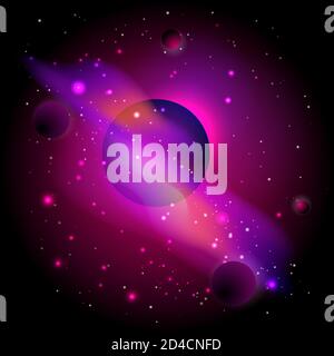 Vector illustration with space. Cosmic background with planets. Stock Vector