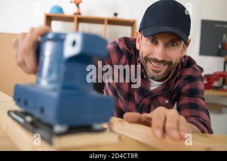 reciprocating saw wood cut close up Stock Photo