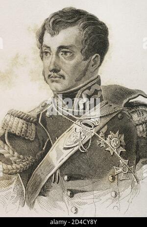 Jozef Antoni Poniatowski (1763-1813). Polish leaderl, minister of war and military hero, who became a marshal of France. Portrait. Engraving by Lemaitre, Vernier and Goulu. History of Poland, by Charles Foster. Panorama Universal, 1840. Stock Photo
