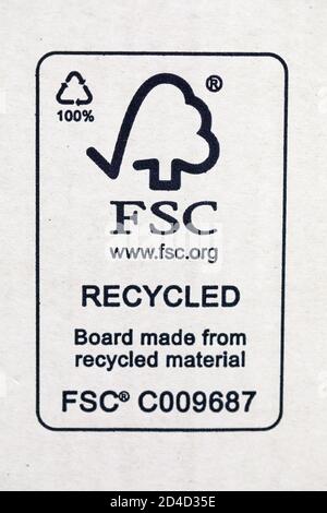 FSC logo Forest Stewardship Council symbol on carton of semi skimmed ...