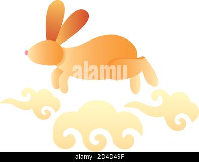 cute little rabbit running in clouds spring animal icon vector illustration design Stock Vector