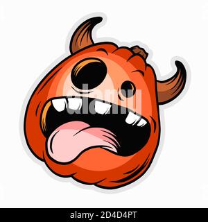Halloween - color Pumpkin, funny face - vector stock illustration isolated on white Stock Vector
