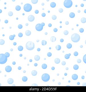 Seamless pattern with bubbles in white background. Light blue bubbles for cleaning. Vector illustration in cartoon style Stock Vector