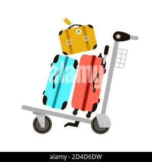 Suitcases on airport luggage trolley. Travel bag. Summer time. Holidays. Vacation trip. Rest Stock Vector