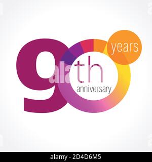 90 th anniversary numbers. 90 years old multicolored congrats. Congratulation logo concept. Isolated abstract graphic design template. Age digits. Stock Vector