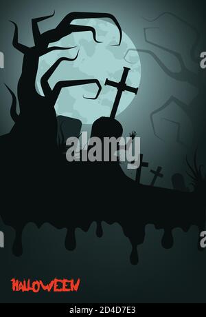 Old scary cemetery with gravestones and crosses. Special for Halloween. EPS 10 Stock Photo