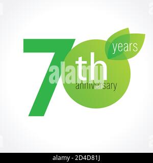 70 th anniversary numbers. 70 years old logotype. Age congrats, congratulation concept with leaves. Isolated abstract graphic design template. Herbal Stock Vector