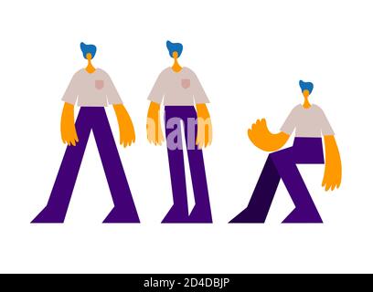 Cute man - vector cartoon people character constructor isolated on white background. Young person wearing casual clothes in three different poses Stock Vector