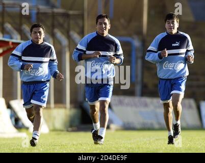 Luis Ribeiro Gatty, of the Bolivian soccer club Bolivar, jogs during a  training session in Buenos Aires on November 11, 2002, prior to their South  American Championship second leg semifinal match against