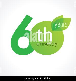 60 th anniversary numbers. 60 years old logotype. Age congrats, congratulation concept with leaves. Isolated abstract graphic design template. Herbal Stock Vector