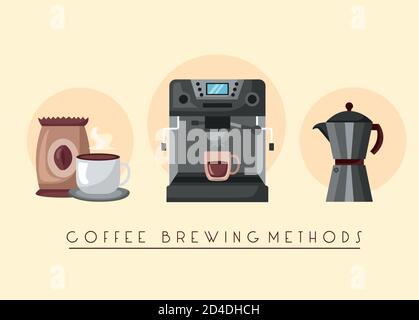 coffee brewing methods poster with makers utensils vector illustration design Stock Vector