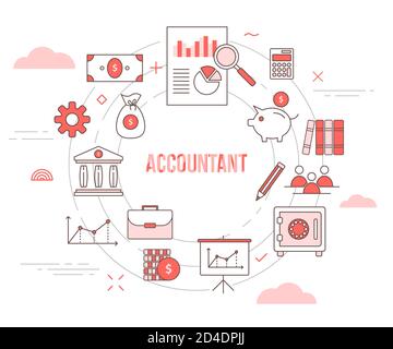 accountant concept with icon set template banner with modern orange color style and circle shape Stock Vector