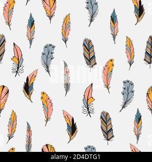 Seamless pattern with feather. Vector illustration on white background. Stock Vector