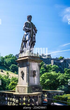 The statue of the Scottish poet and playwright, Allan Ramsay, in Edinburgh. Stock Photo