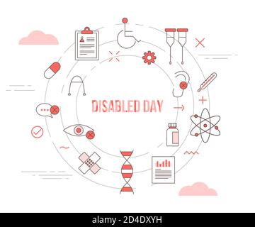 disabled day concept with icon set template banner with modern orange color style and circle shape Stock Vector