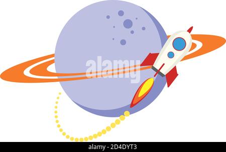rocket start up launcher flying around saturn icon vector illustration design Stock Vector