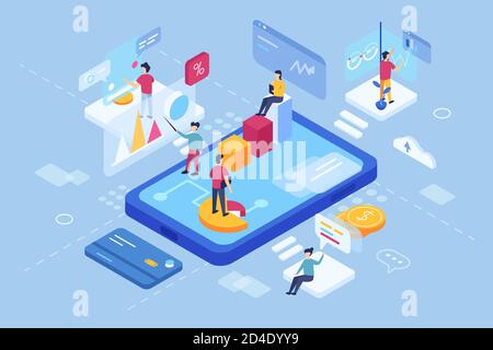 3d isometry of a virtual tablet with graphs and data. Stock Vector