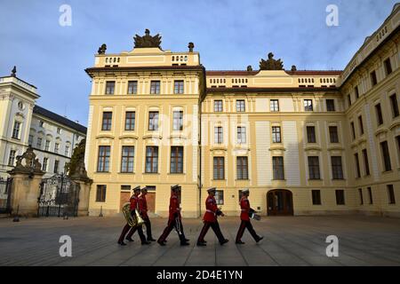 PRAGUE, CZECHIA – CIRCA SEPTEMBER 2020: The Band of the Castle Guards is responsible for providing musical support to the Prague Castle Guard. Stock Photo