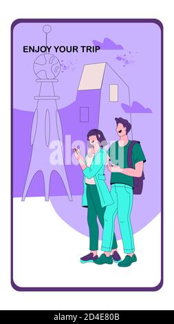 Mobile app onboard screen for Travel Agency cartoon vector illustration. Stock Vector