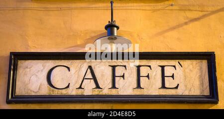 Rome, Italy. Tradiotional vintage style coffee sign on the wall. Stock Photo