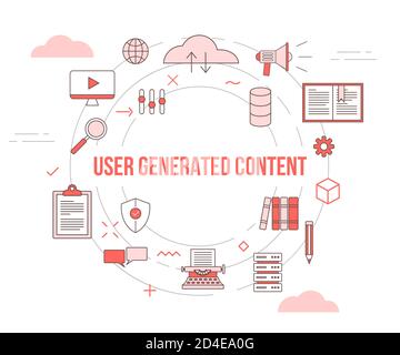 ugc user generated content concept with icon set template banner with modern orange color style and circle shape Stock Vector