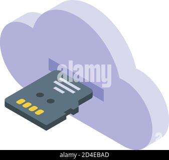 Memory card cloud icon, isometric style Stock Vector