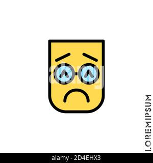 Sad and in Bad Mood color Emoticon Icon Vector Illustration. Style. Depressed, sad, stressed emoji icon vector, emotion, sad symbol. Modern flat symbo Stock Vector