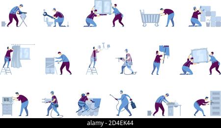 Handyman flat color vector faceless characters set Stock Vector