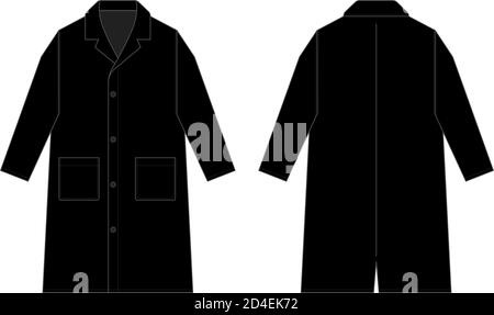 Long coat, trench coat vector template illustration / black Stock Vector