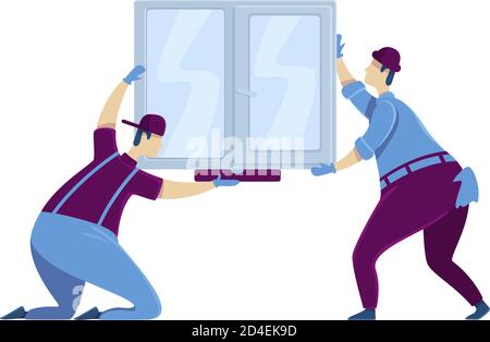 Window installation flat color vector faceless character Stock Vector