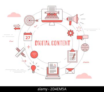 digital content concept with icon set template banner with modern orange color style and circle shape Stock Vector