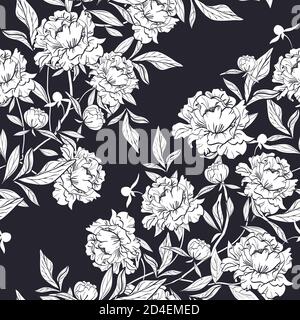 floral pattern with elegant peony flowers buds and leaves Stock Vector