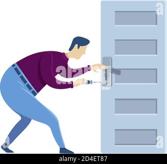 Door knob fixing flat color vector faceless character Stock Vector