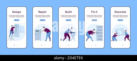 Home repair onboarding mobile app screen flat vector template Stock Vector