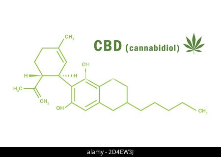 cbd cannabidiol chemical formula with cannabis leaf vector illustration EPS10 Stock Vector