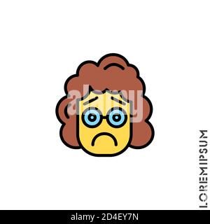 Sad Bad yellow Mood Feel Sorry Regret Emoticon girl, woman Icon Vector Illustration. Style. Stock Vector