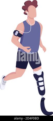 Runner with artificial leg flat color vector faceless character Stock Vector