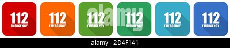 Number emergency 112 icon set, flat design vector illustration in 6 colors options for webdesign and mobile applications Stock Vector