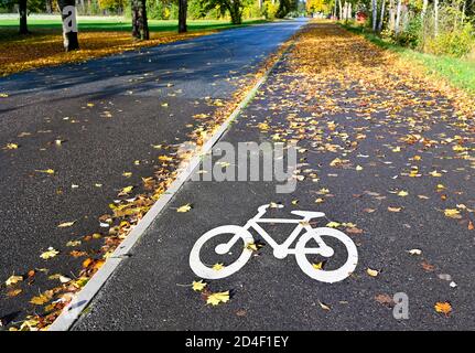 bicycle painted on bicycle path in Hallabrottet Kumla Sweden Stock Photo