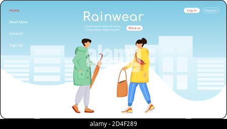Rainwear landing page flat color vector template Stock Vector