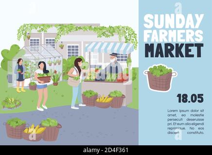Sunday farmers market banner flat vector template Stock Vector