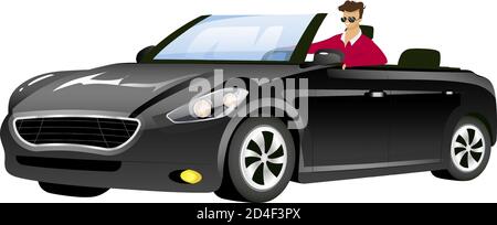 Man in cabriolet flat color vector faceless character Stock Vector