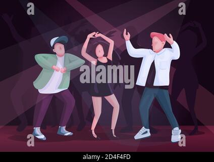 Men and woman couple dancing together flat color vector illustration Stock Vector