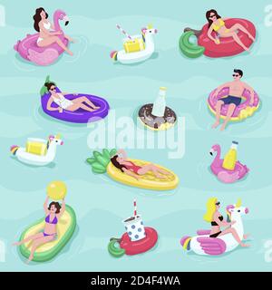 Pool party flat vector seamless pattern Stock Vector