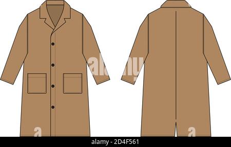 Long coat, trench coat vector template illustration / brown Stock Vector