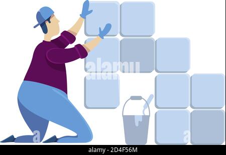 Tiler flat color vector faceless character Stock Vector