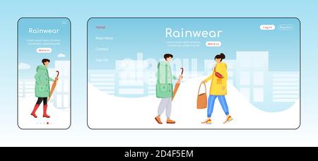 Rainwear landing page flat color vector template Stock Vector