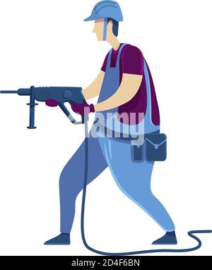 Man with drill flat color vector faceless character Stock Vector