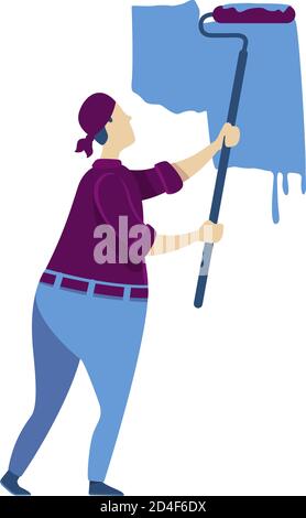 Wall painting flat color vector faceless character Stock Vector